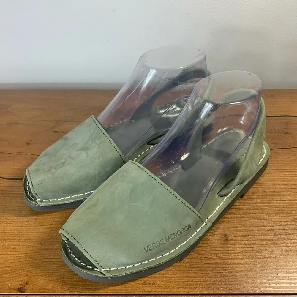 POP Avarca Menorcan Leather Slingback Sandal Olive Green